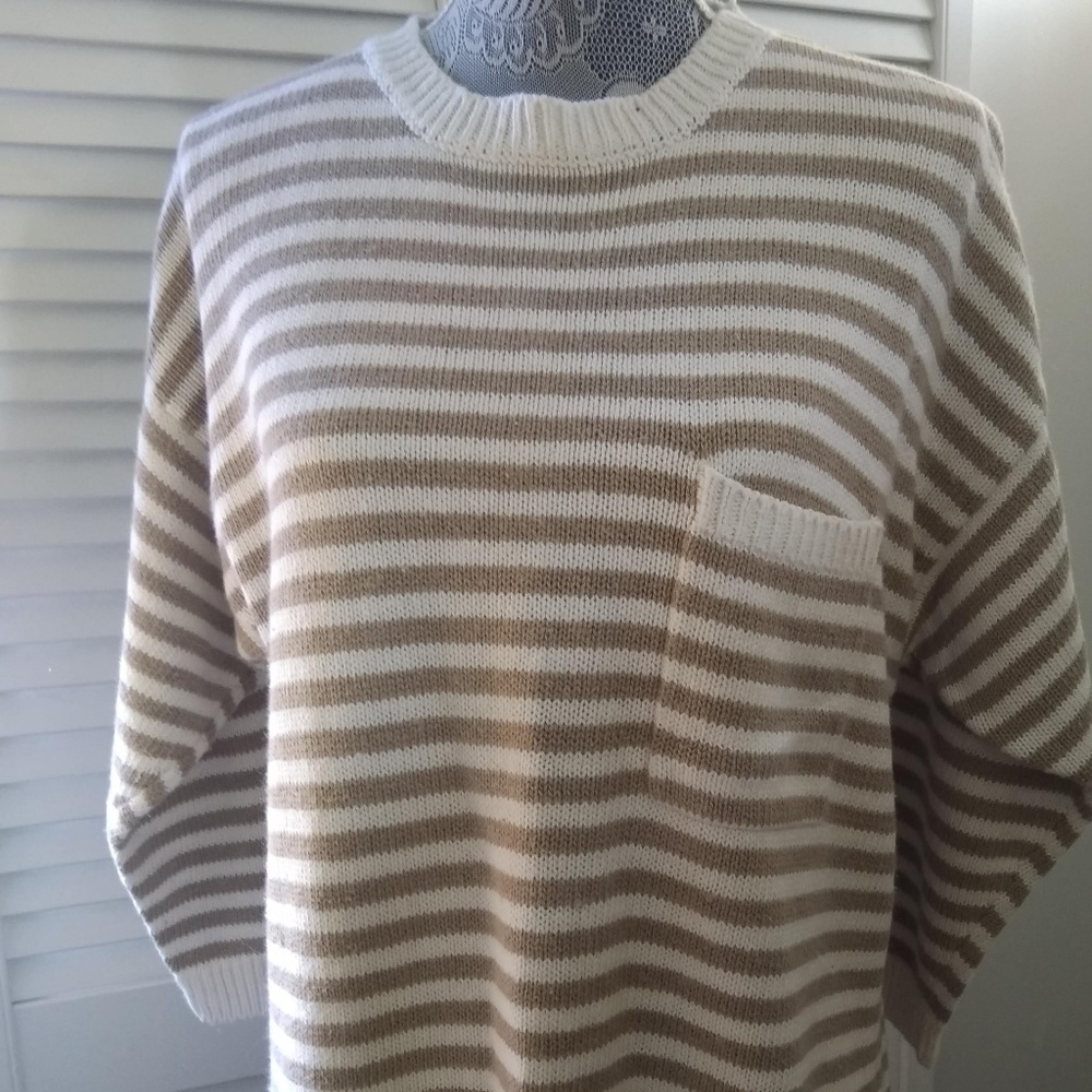 Crazy Horse White/Beige Striped Pullover Sweater